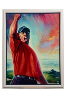 Tiger Woods "Tiger Roars" Signed Mixed-media Serigraph on Canvas (UDA)